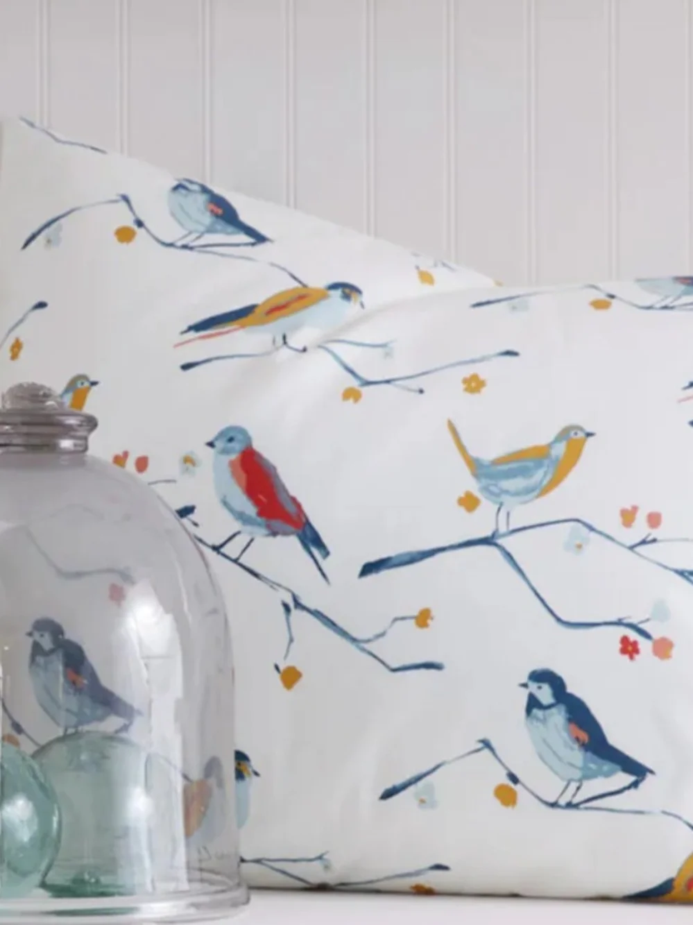 Garnet Hill Bluebird Organic-Cotton Percale Down Throw Accent Pillow Floral